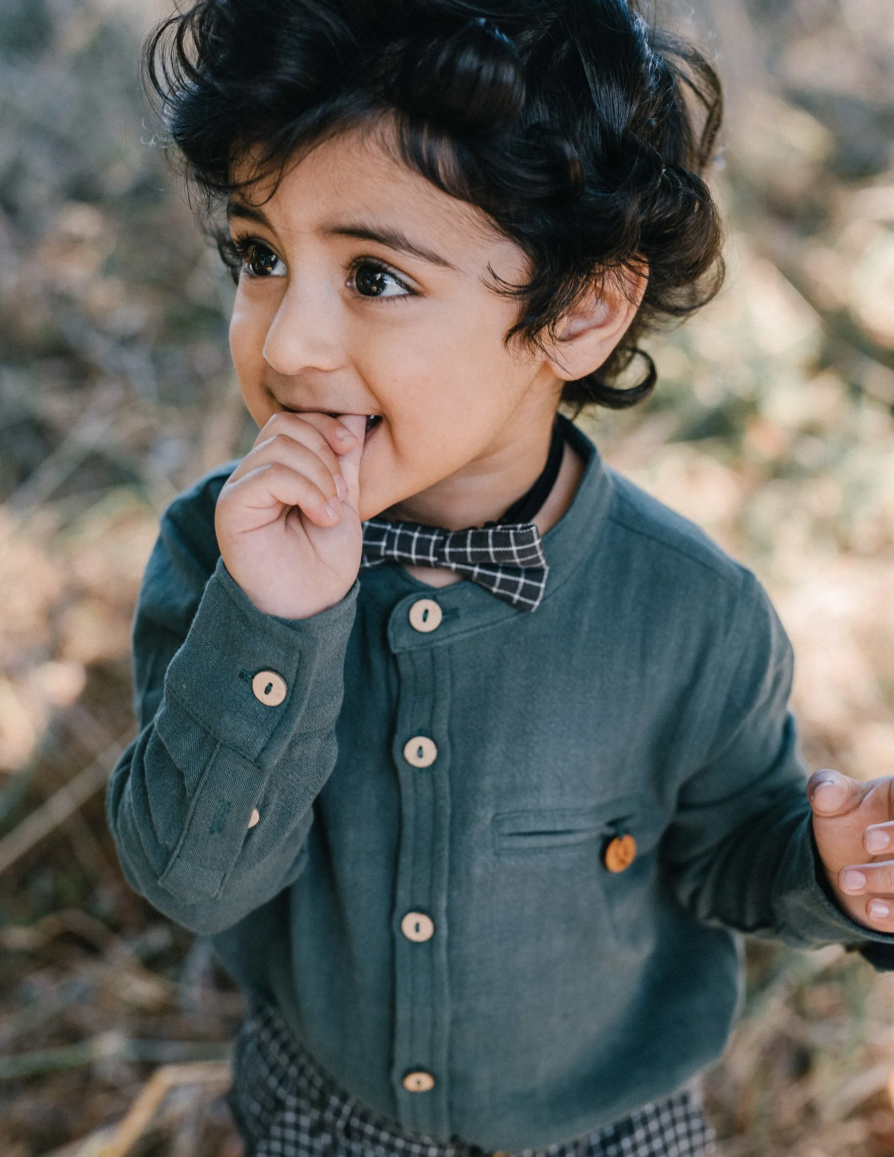 Boys Bow Tie - Forest Grey Check