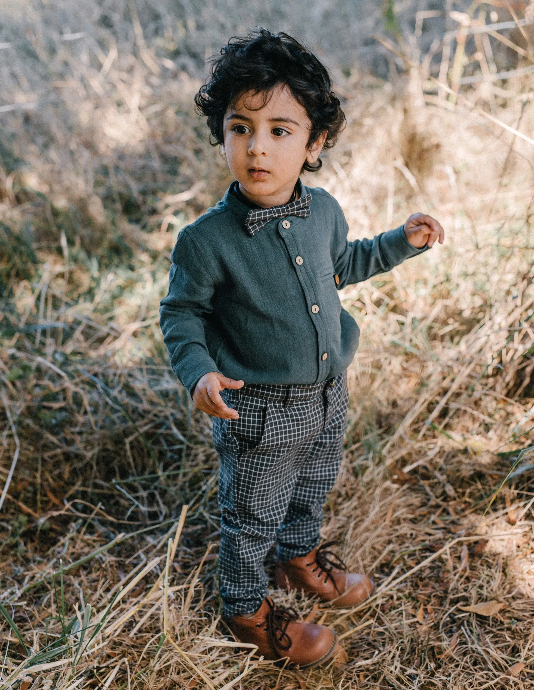 Boys Bow Tie - Forest Grey Check