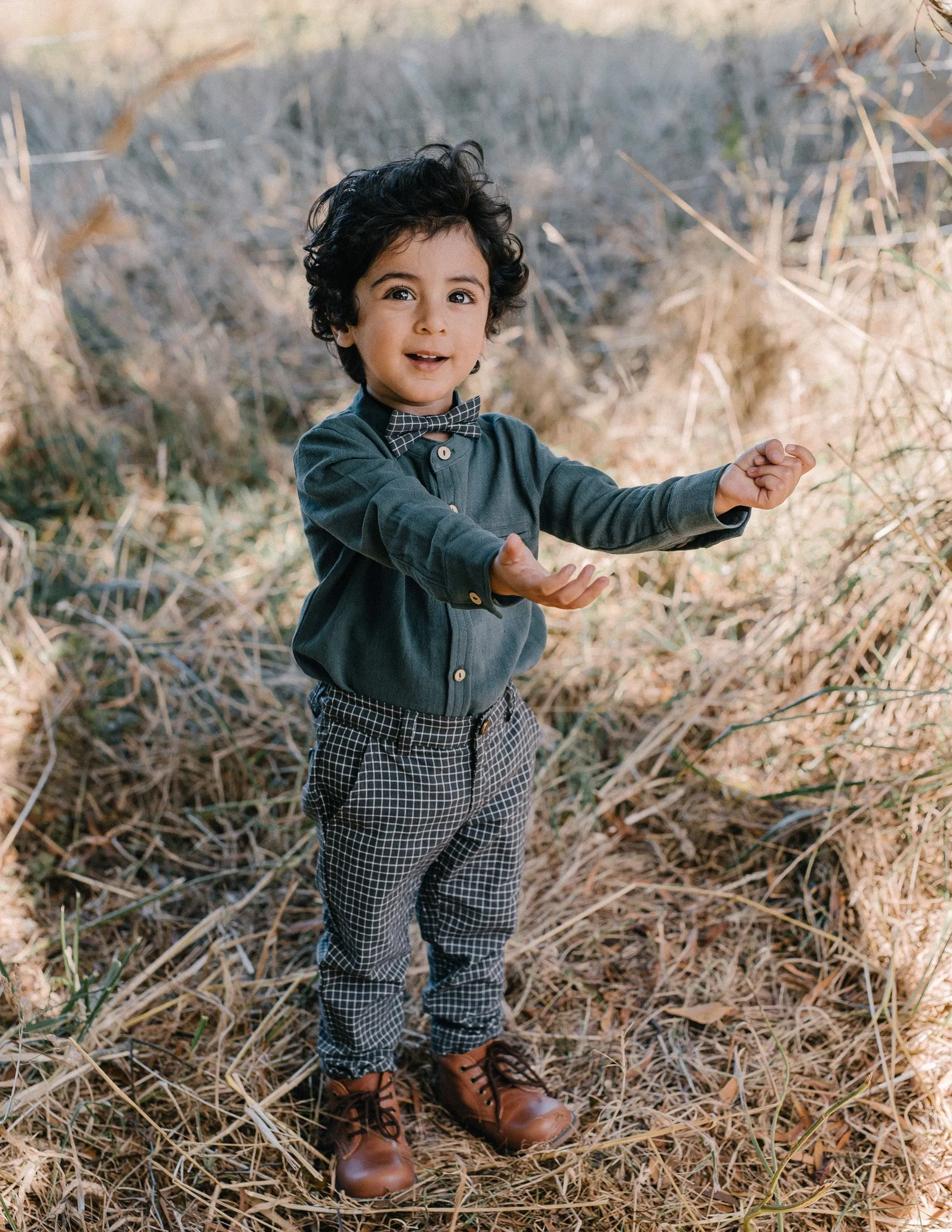 Boys Bow Tie - Forest Grey Check