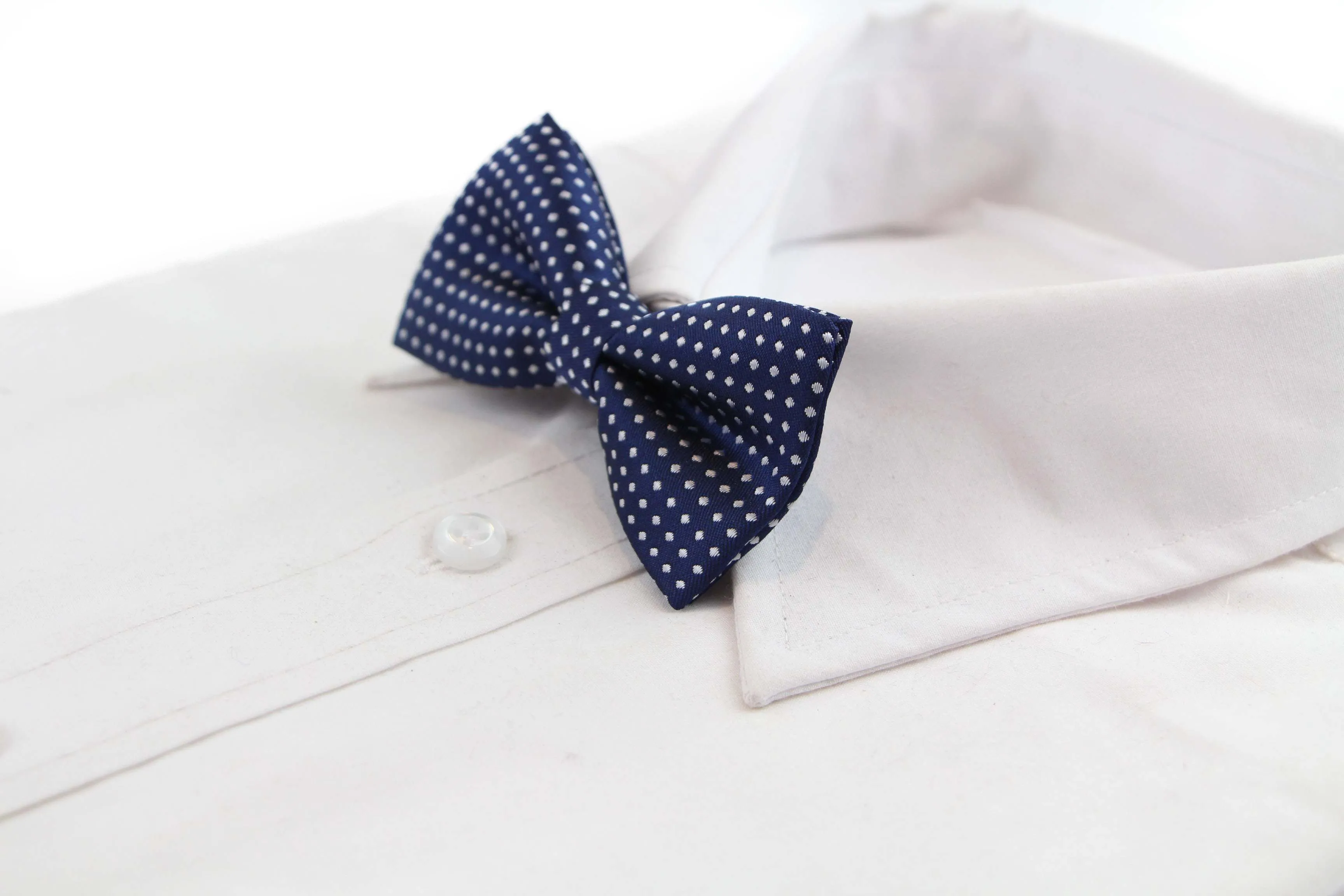 Boys Navy Bow Tie With White Polka Dots