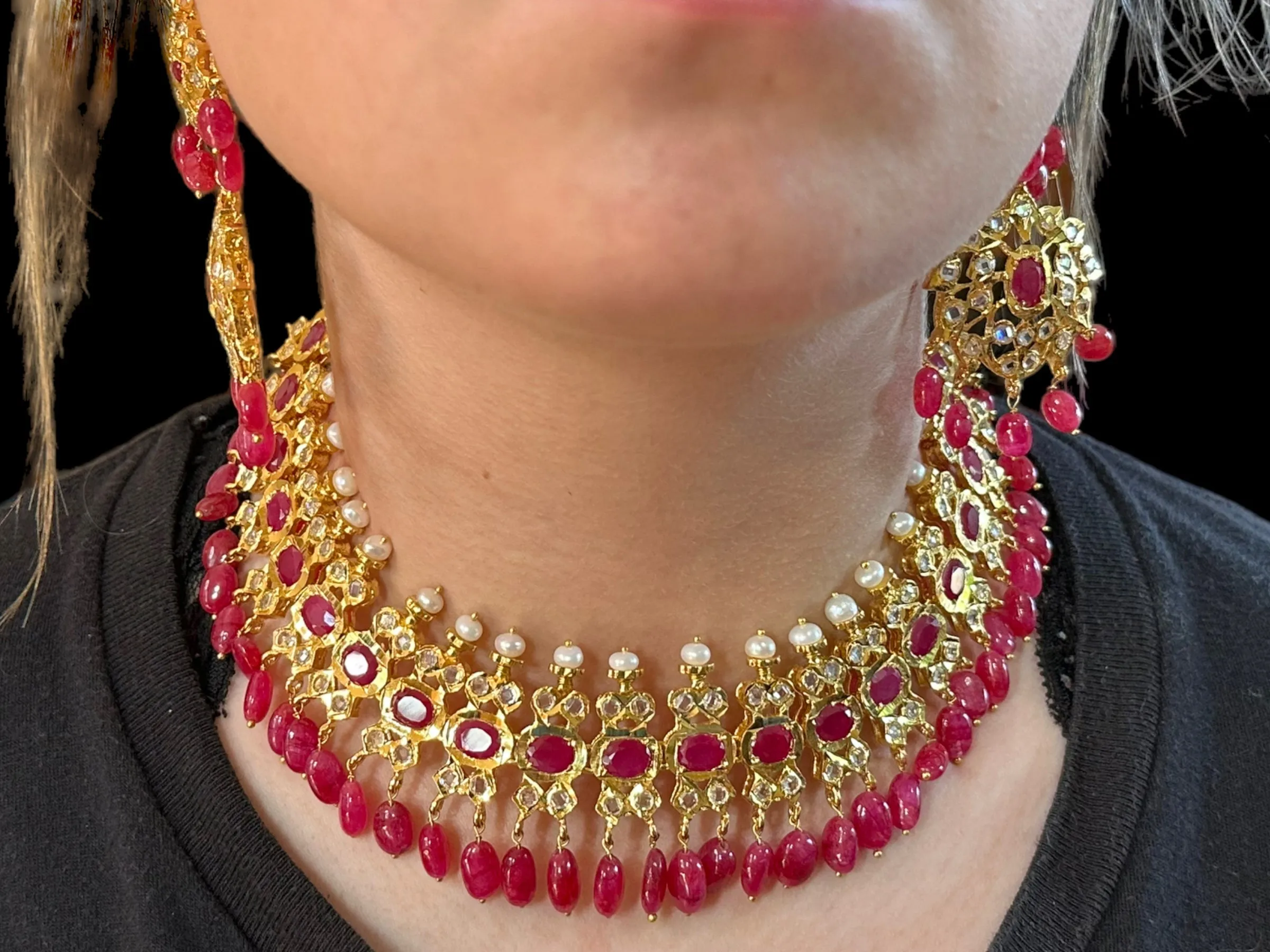 BR18 Aleezay fresh water  pearls and rubies  set( SHIPS IN 4 WEEKS  )