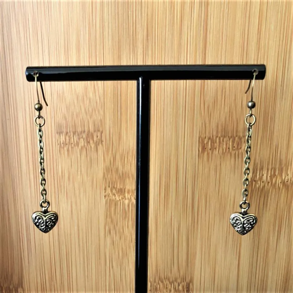 Brass Heart Long Earrings