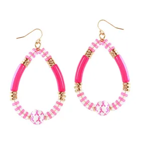 Breast Cancer Pink Ribbon Theme Dangle Earrings