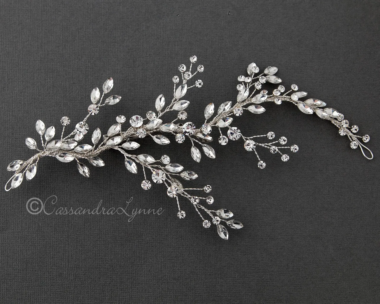 Bridal Hair Vine Clip with Leaf Rhinestones