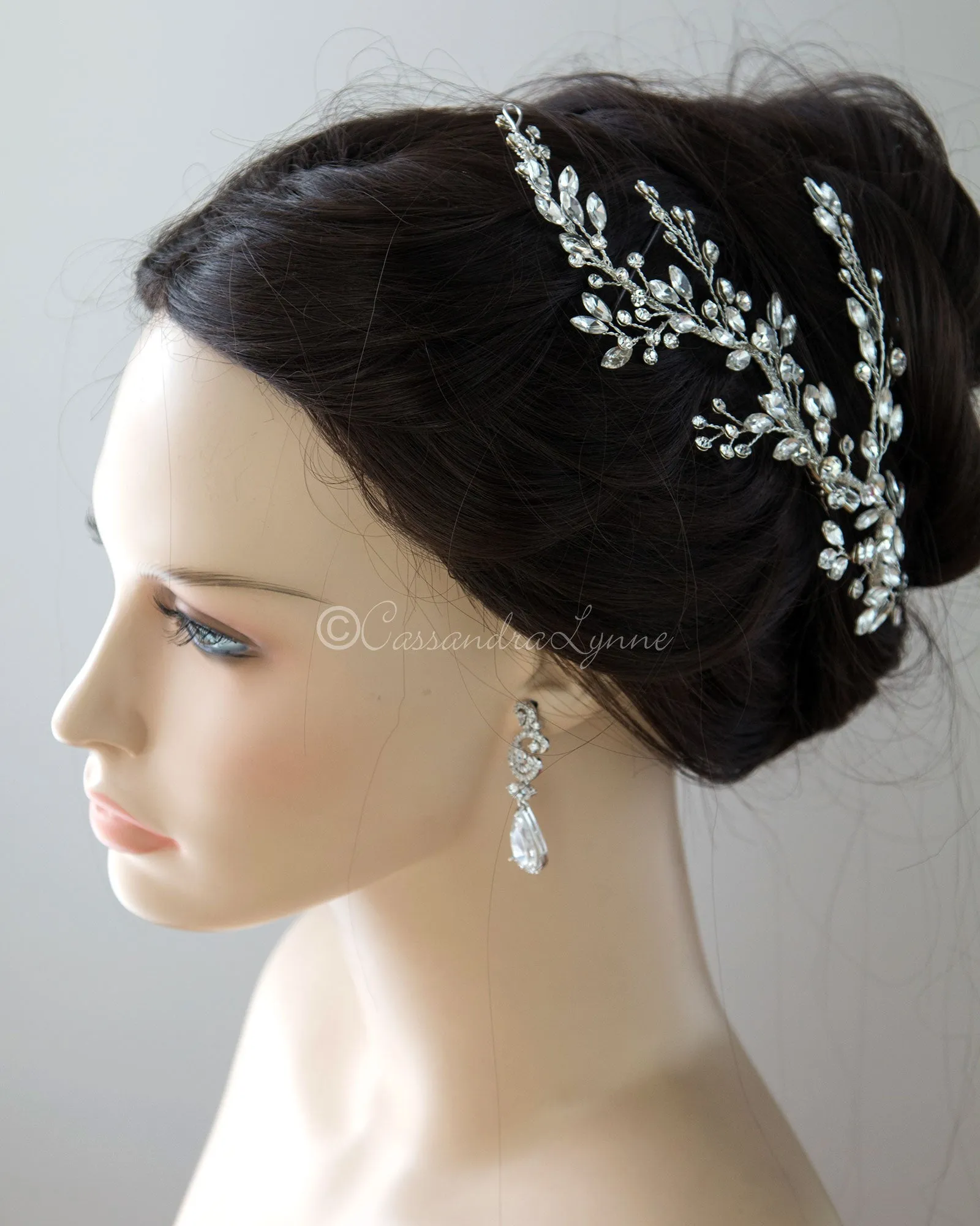 Bridal Hair Vine Clip with Leaf Rhinestones