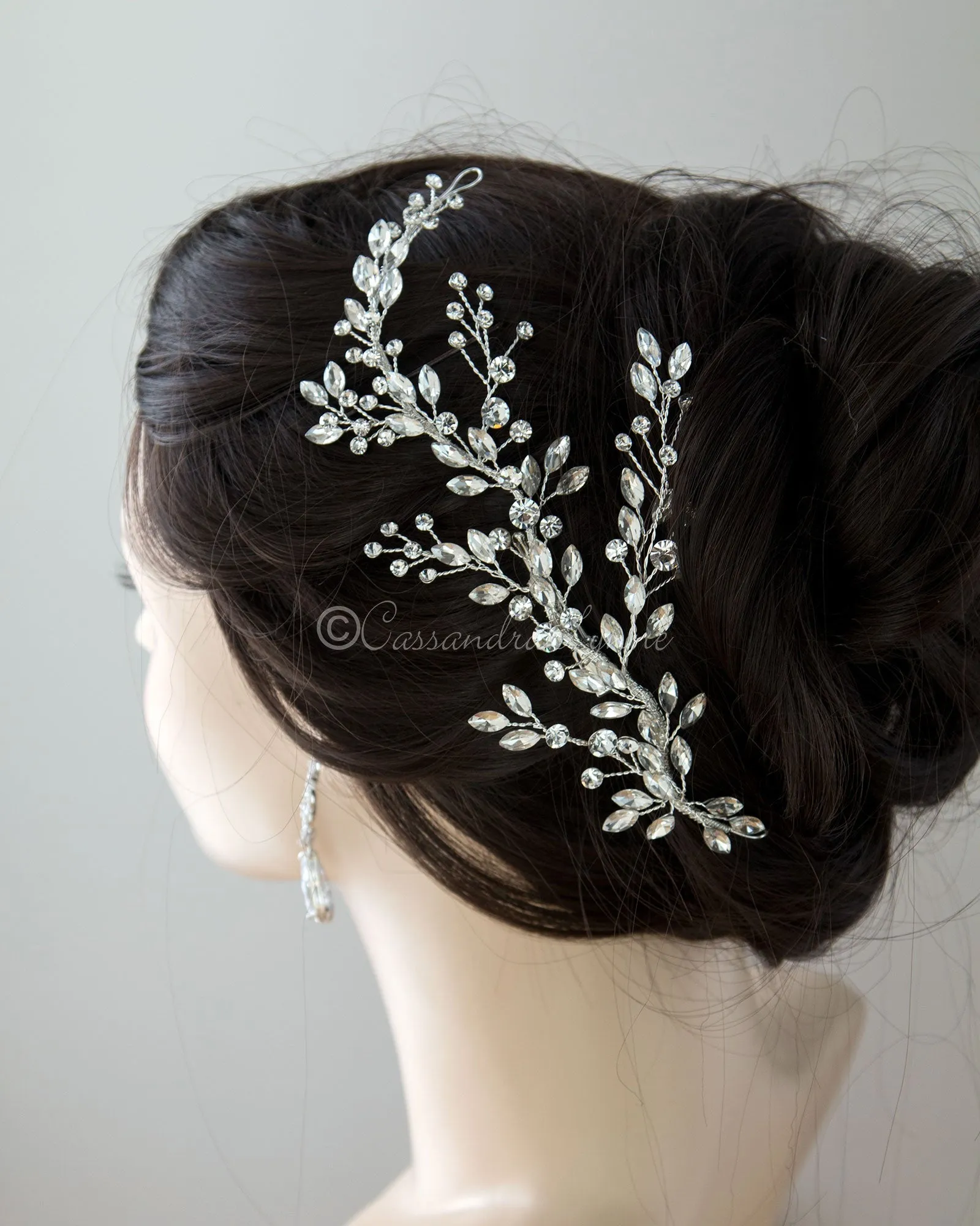 Bridal Hair Vine Clip with Leaf Rhinestones