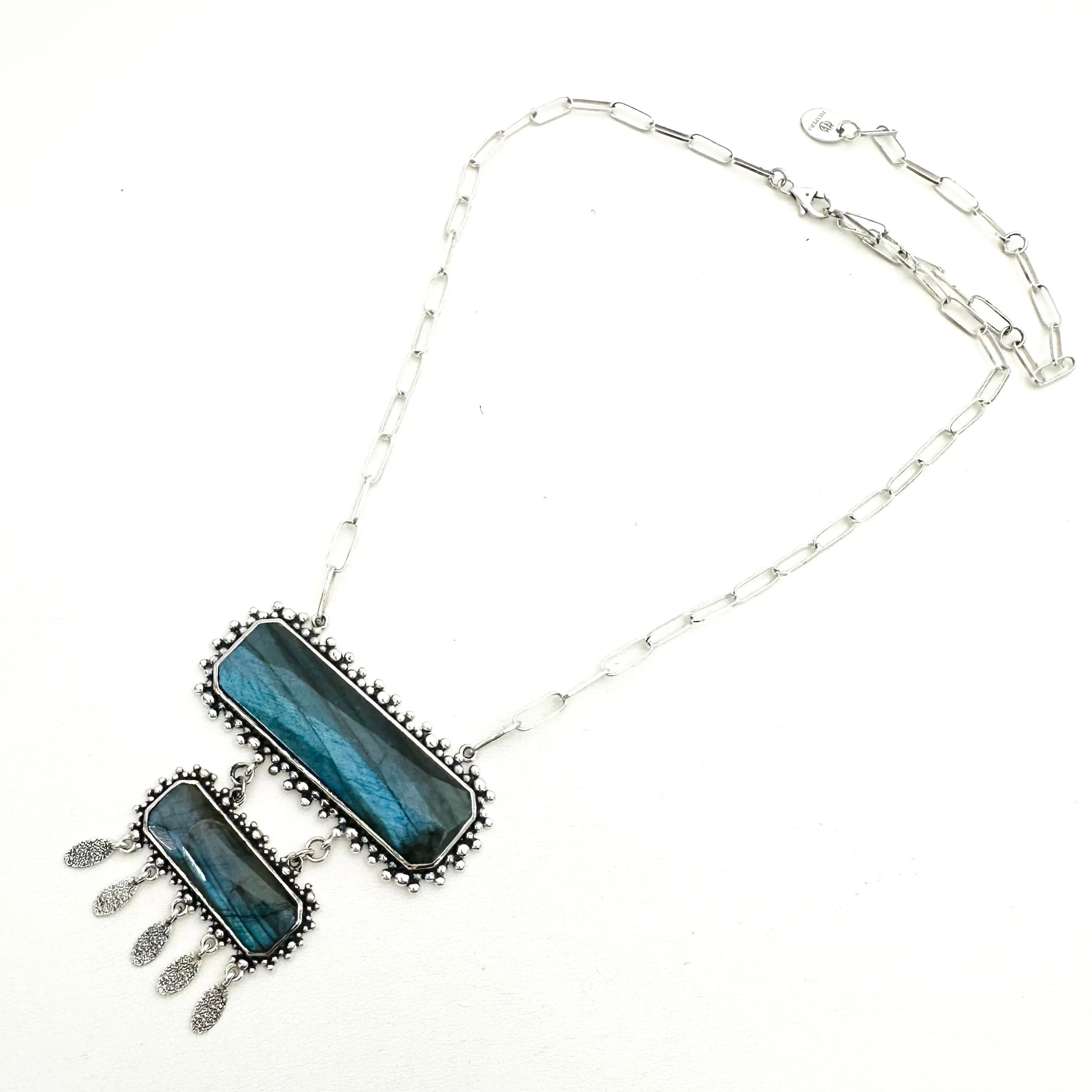 Brilliant Baguettes 2 Stone Necklace- Labradorite