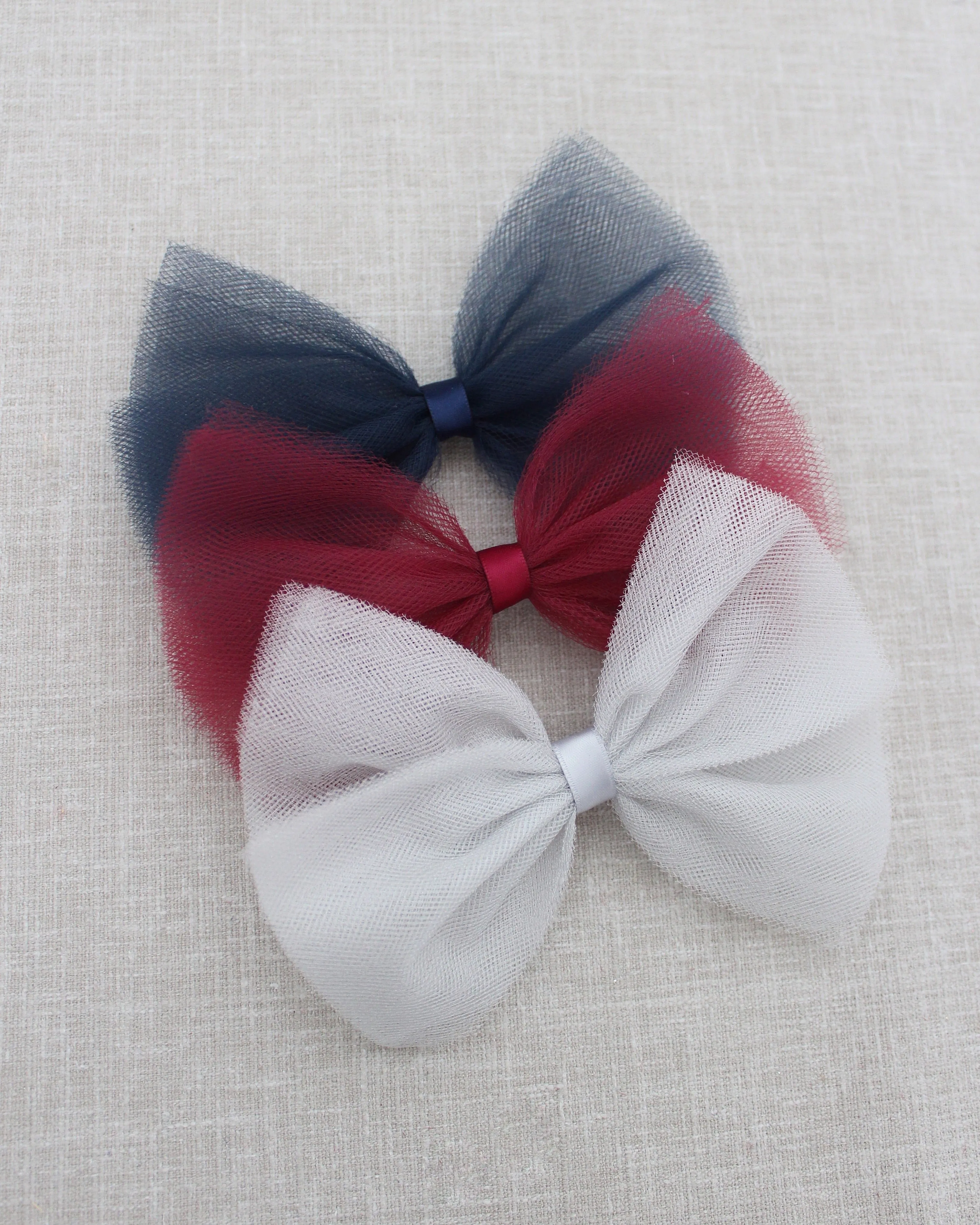 Butterfly Tulle Bow Hair Clips or Shoe Clips - Navy, Wine, Silver Bow