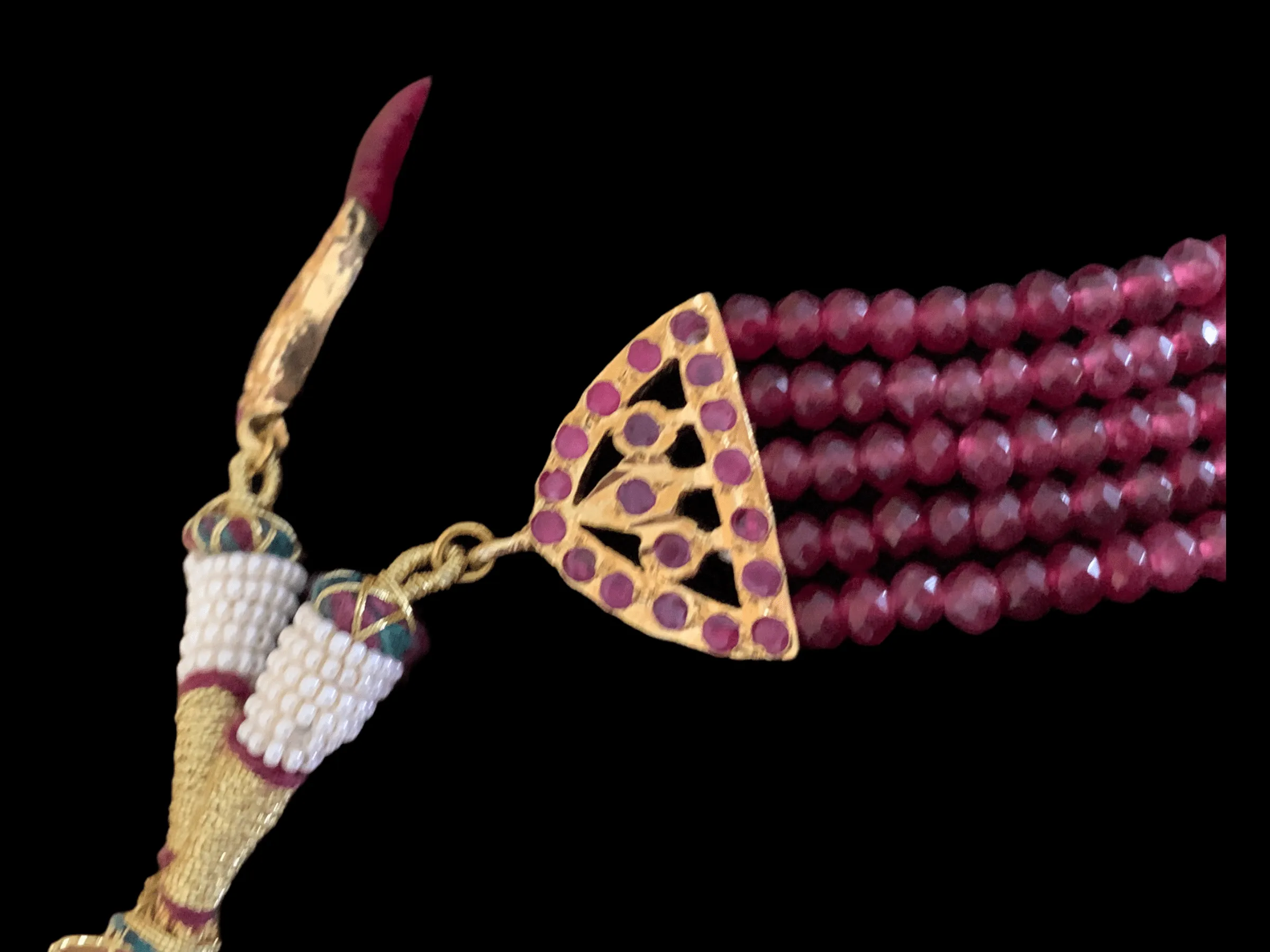 C102  Indu Hyderabadi Jadau choker with earrings In ruby beads ( SHIPS IN 4WEEKS )