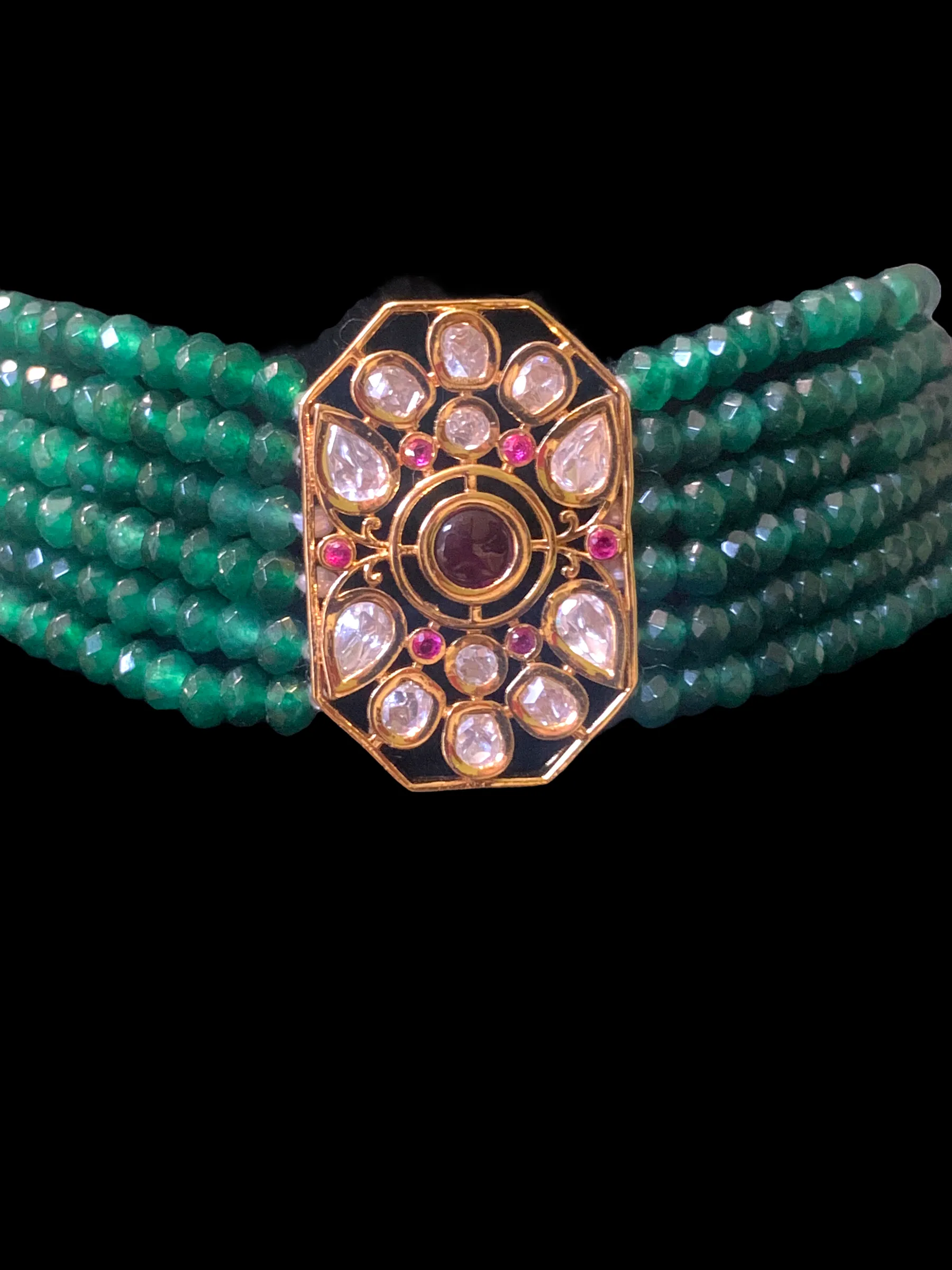 C195 Adya choker in green  beads  ( READY TO SHIP )