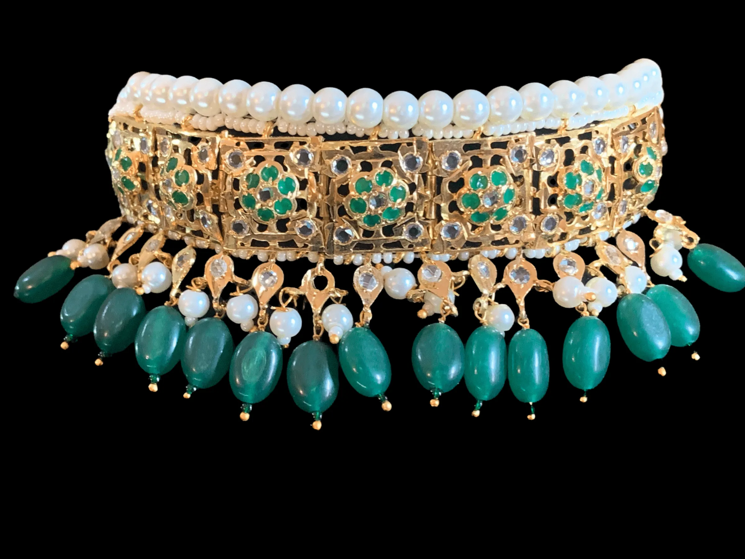 C29 Hyderabadi jadau small sized jadavi lacha choker in green  ( SHIPS IN 4 WEEKS )