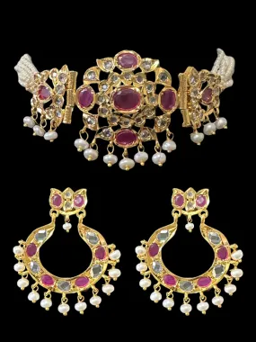 C302 MUSHK hyderabadi choker with earrings -Ruby ( READY TO SHIP  )