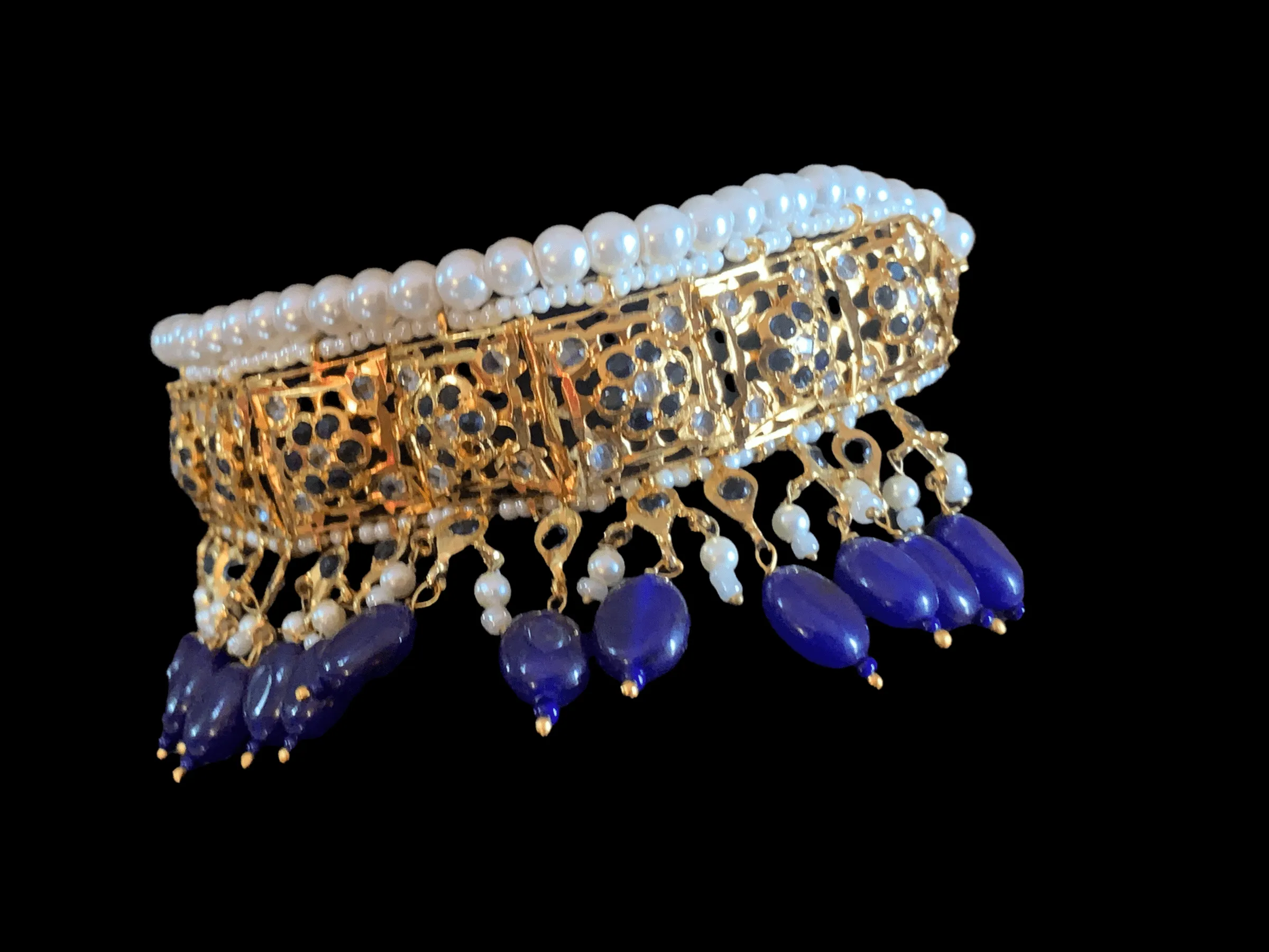 C31 Jadavi lacha in blue beads - choker only ( SHIPS IN 4 WEEKS  )