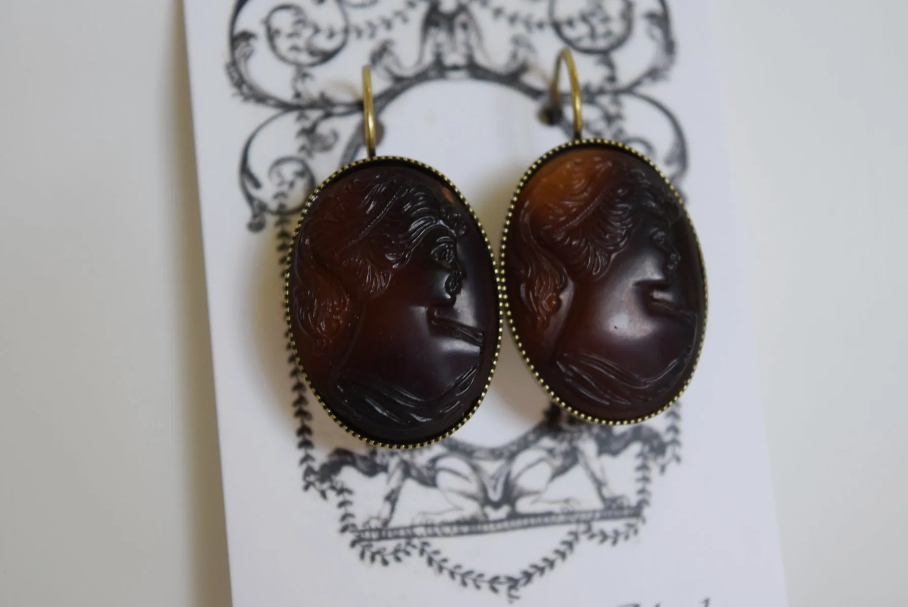 Cameo Earrings - Extra Large Brown Tortiseshell