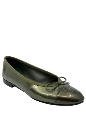 Chanel Patent Leather CC Cap Toe Ballet Flats Size 7