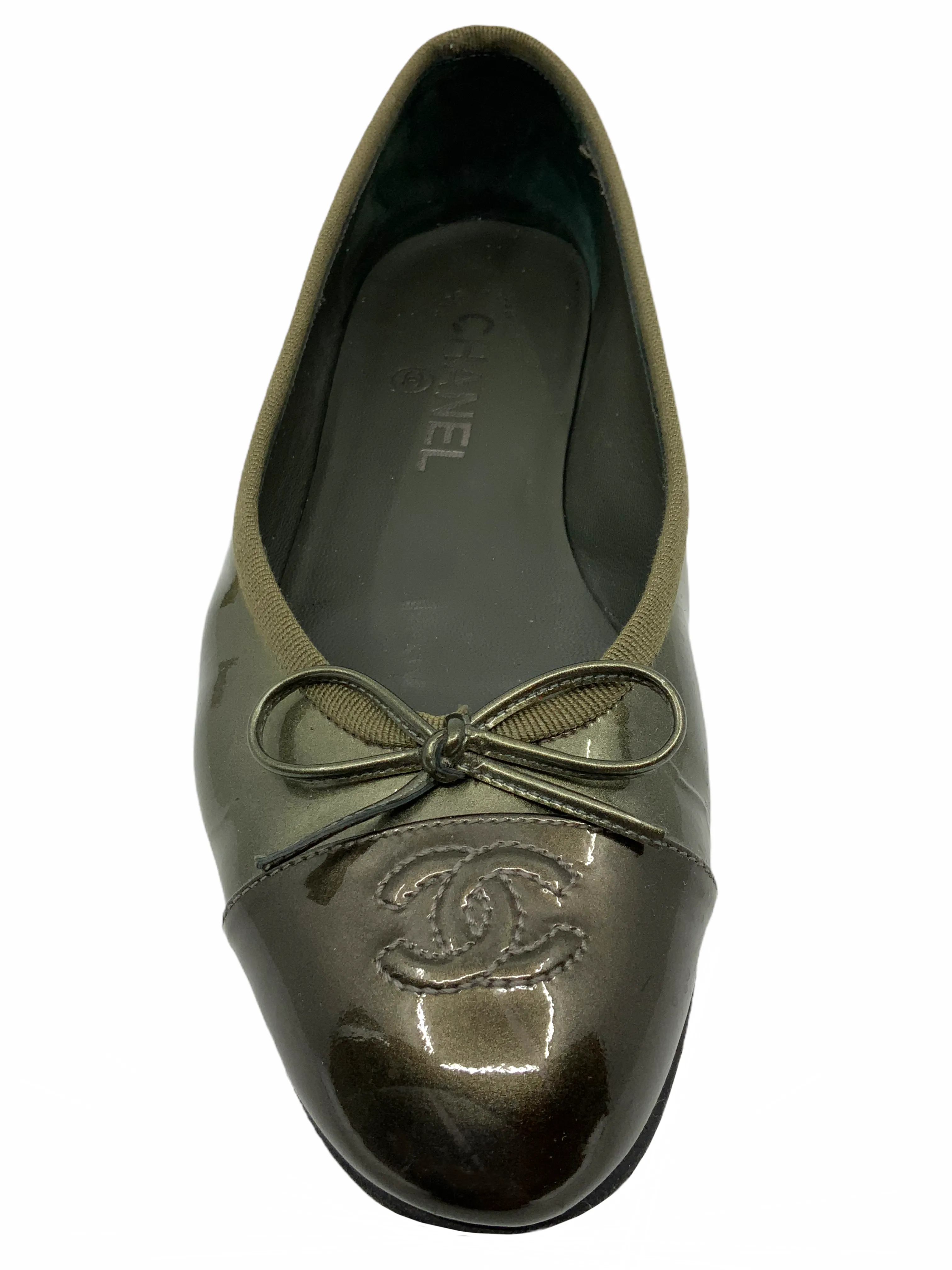 Chanel Patent Leather CC Cap Toe Ballet Flats Size 7