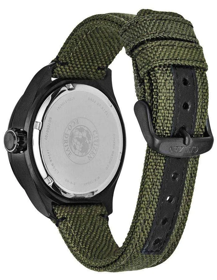 Citizen Eco-Drive Mens Chandler Watch - Day/Date - Black Dial - Green Nylon