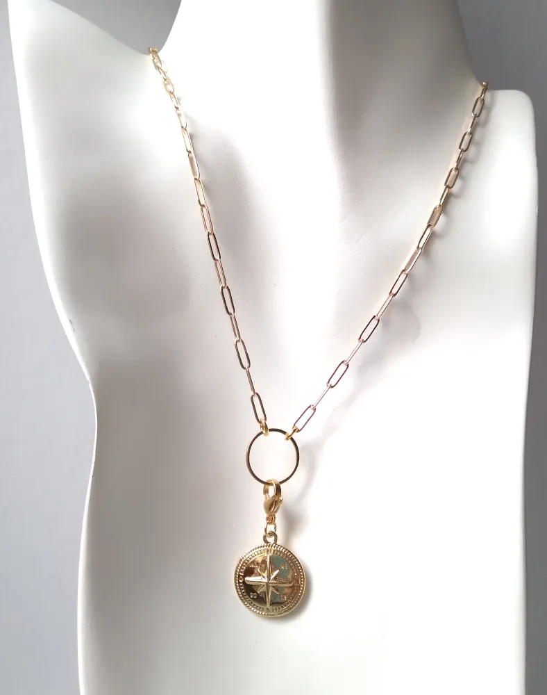 Compass Paperclip Chain Necklace