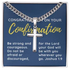 Confirmation Gift for Him, May Be Strong and Courageous Stainless Steel Men Cross Necklace on Cuban Chain