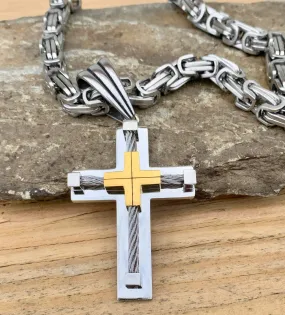 Cross - Gold & Silver Pendant - Necklace SLC448 CLEARANCE