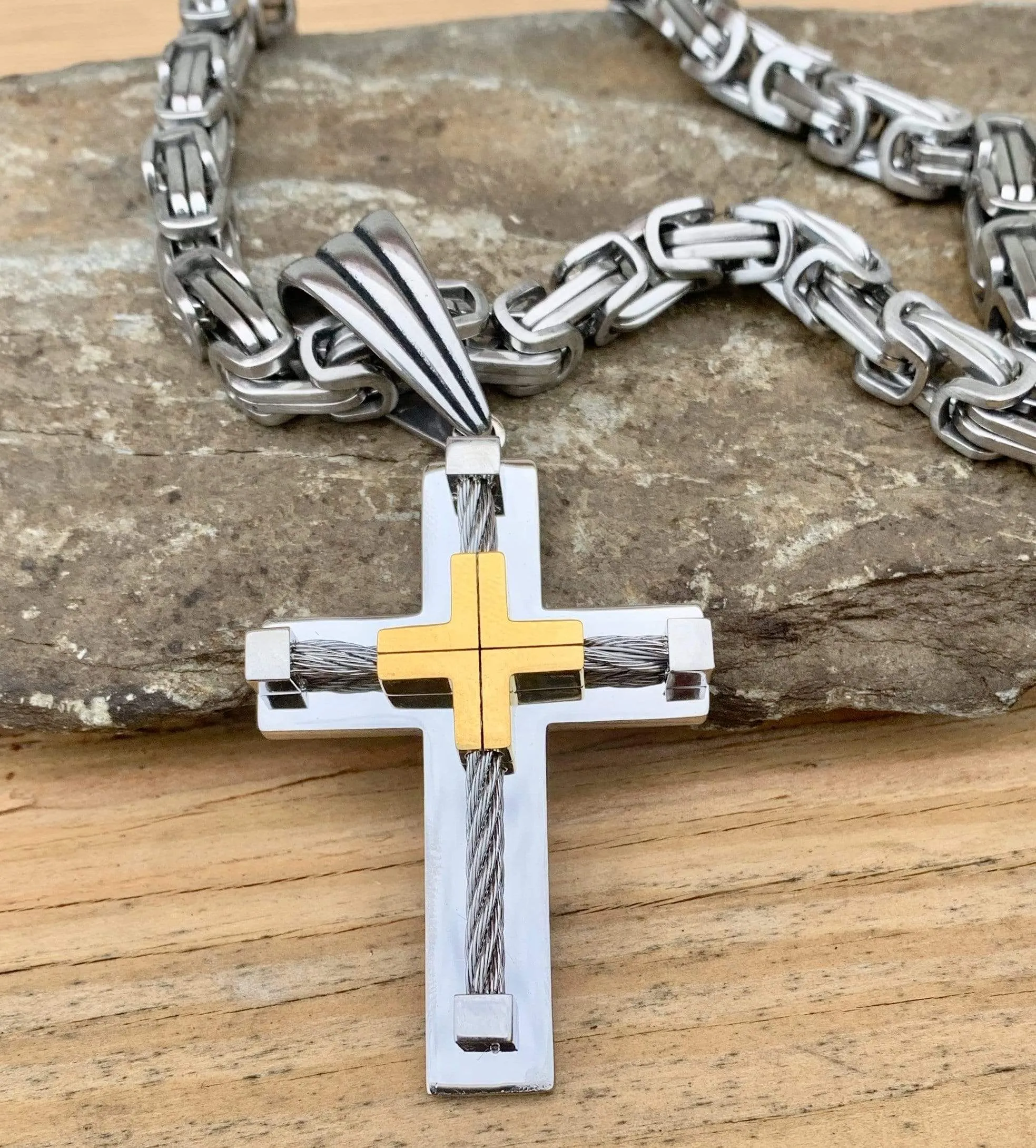 Cross - Gold & Silver Pendant - Necklace SLC448 CLEARANCE