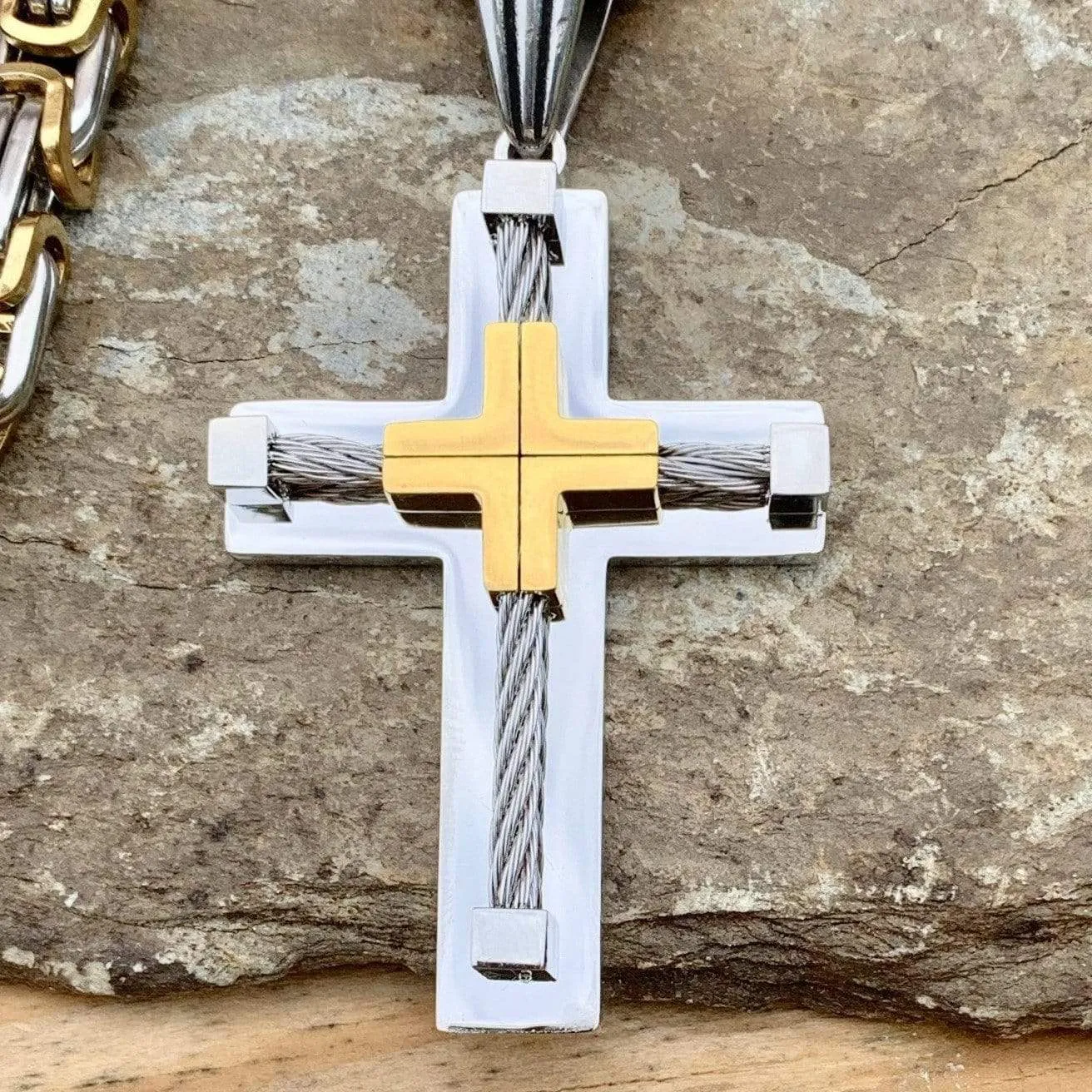 Cross - Gold & Silver Pendant - Necklace SLC448 CLEARANCE