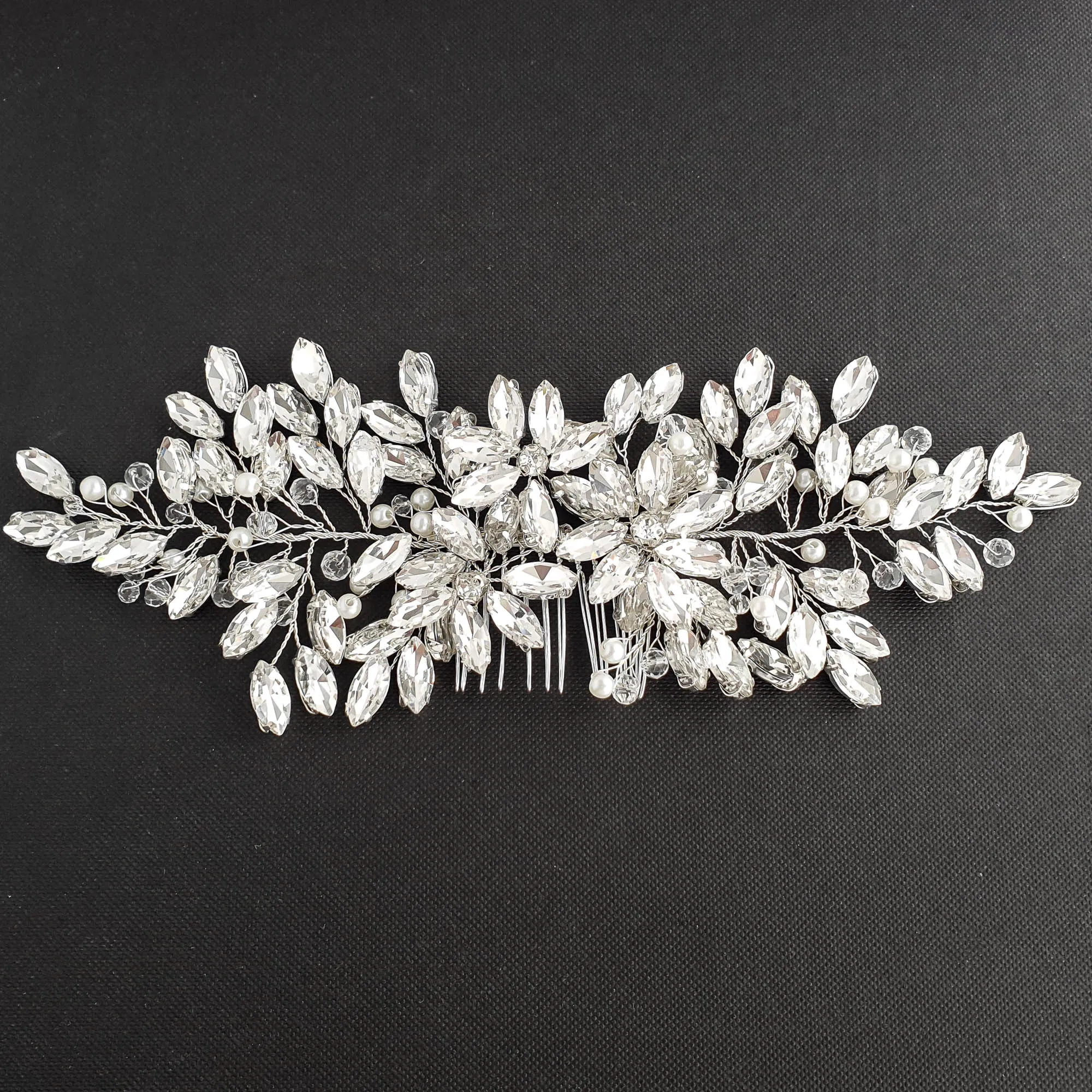 Crystal Cluster Floral Wedding Hair Comb-Leana