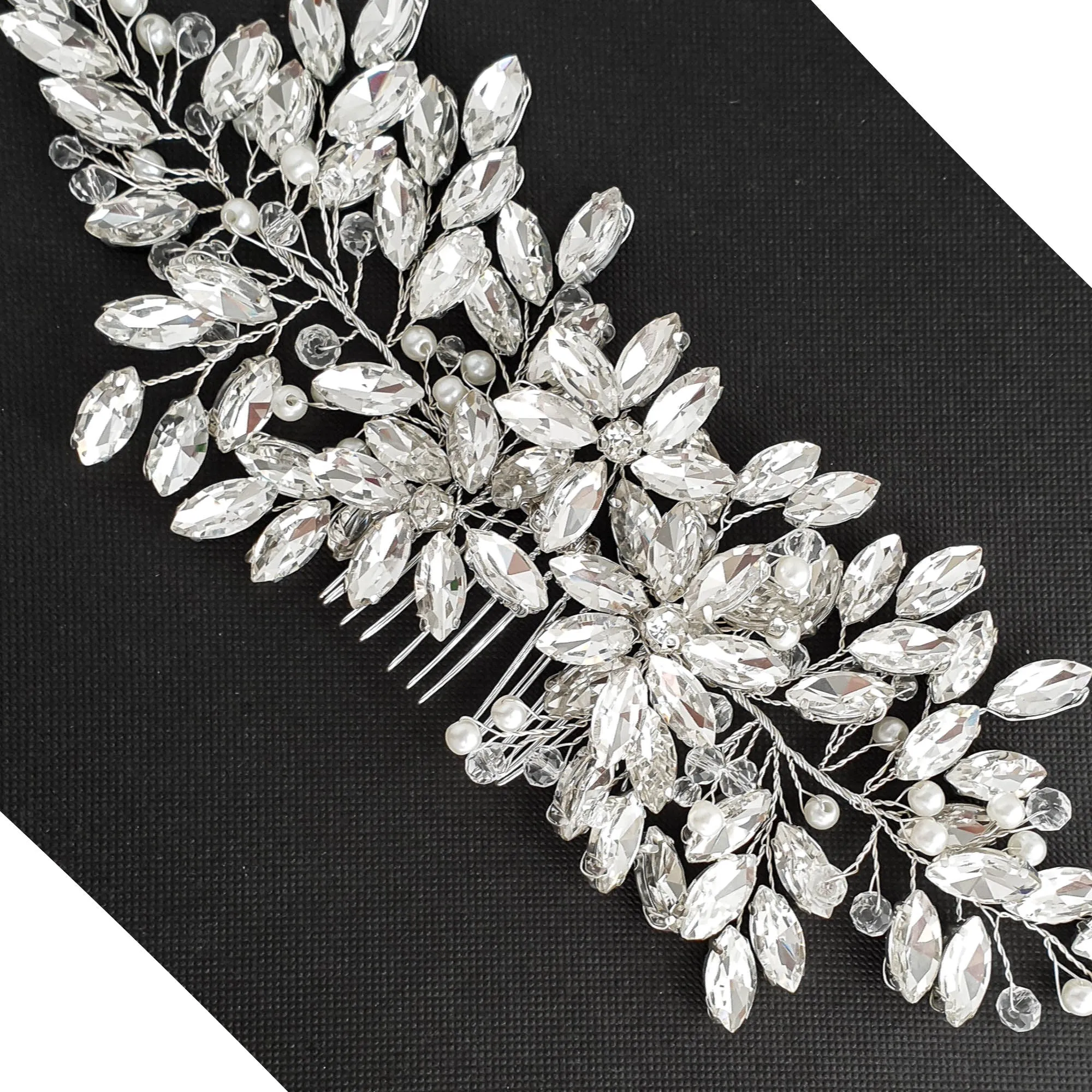 Crystal Cluster Floral Wedding Hair Comb-Leana