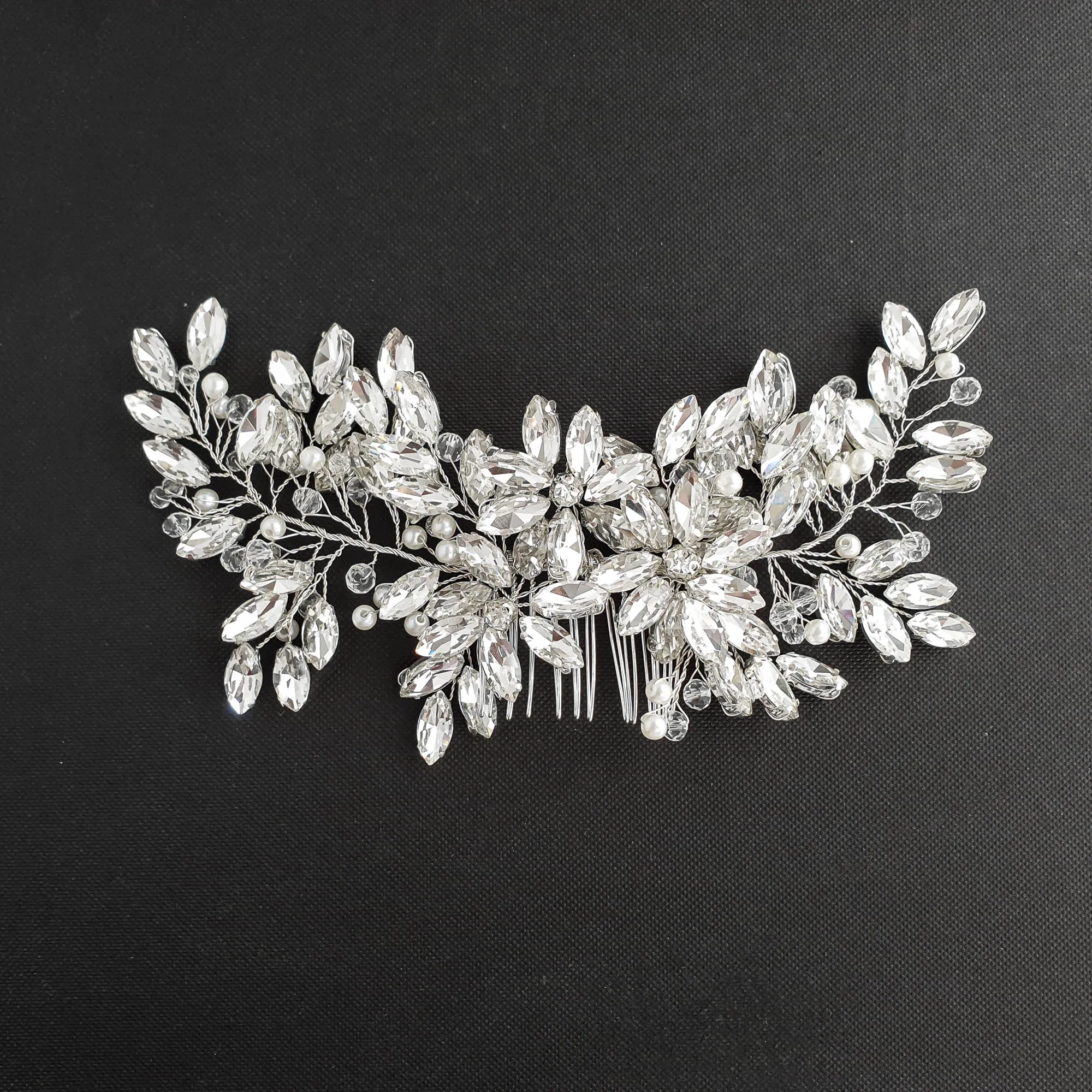 Crystal Cluster Floral Wedding Hair Comb-Leana