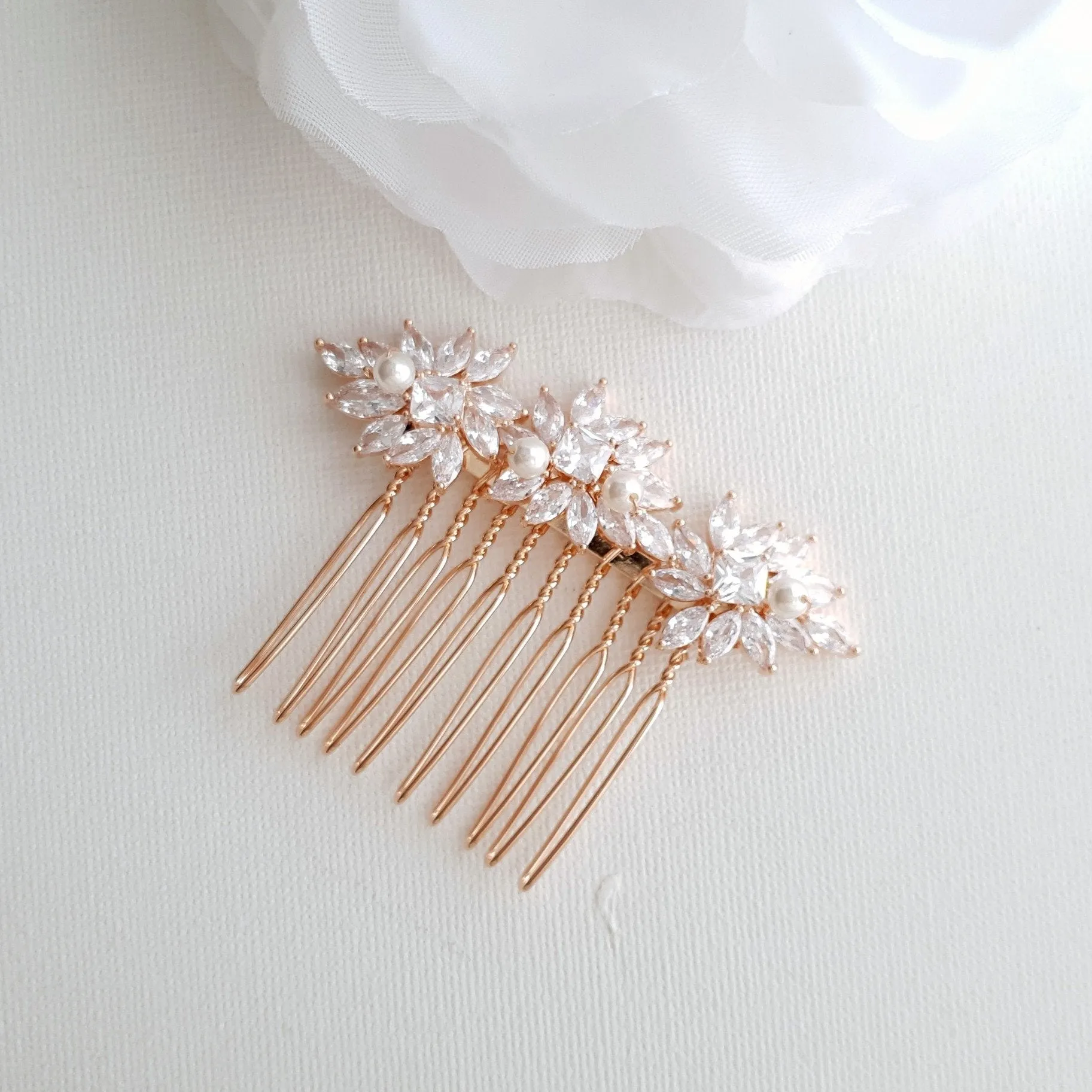 Crystal Flower Gold Hair Comb for Weddings-Bridget