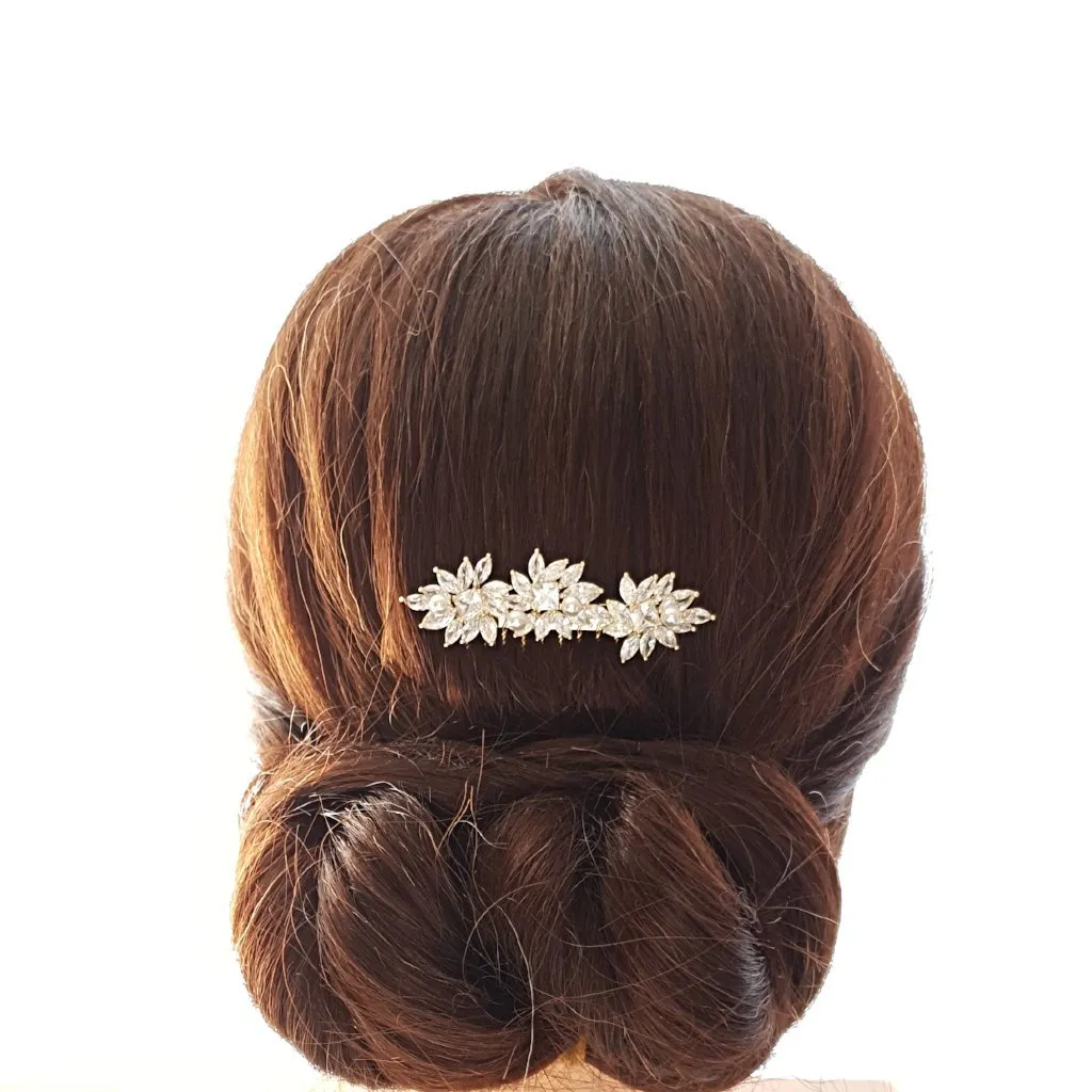 Crystal Flower Gold Hair Comb for Weddings-Bridget