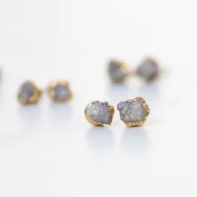 Dainty Raw Diamond Stud Earrings in Yellow Gold