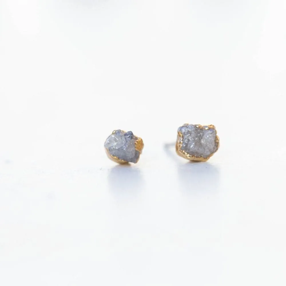 Dainty Raw Diamond Stud Earrings in Yellow Gold