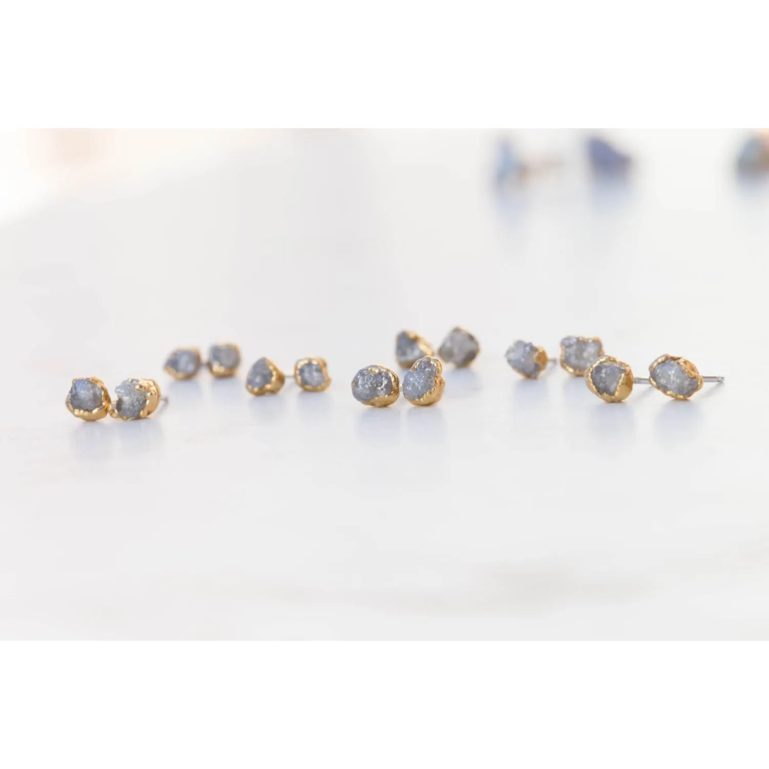 Dainty Raw Diamond Stud Earrings in Yellow Gold