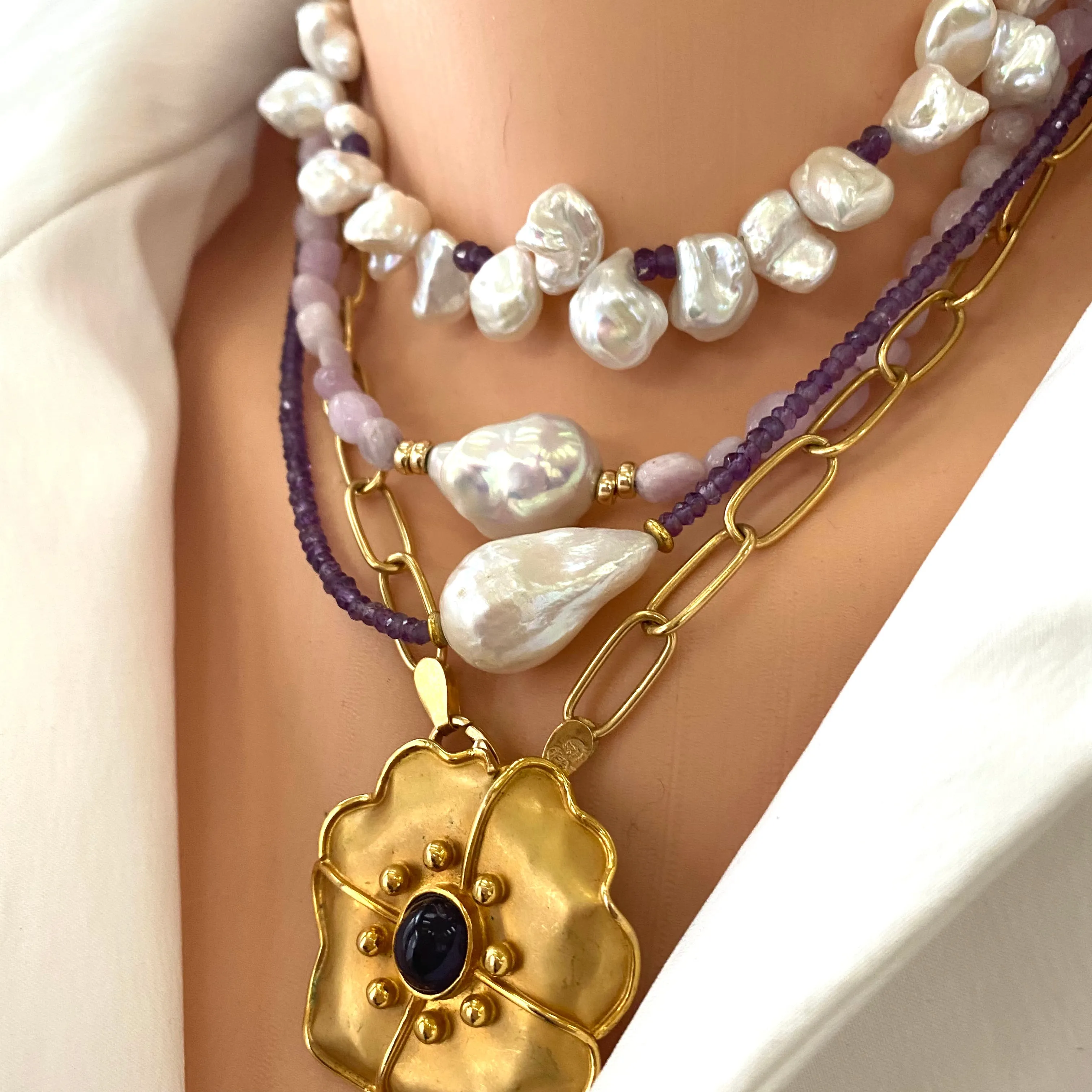 Delicate Purple Amethyst & Baroque Pearl Necklace, February Birthstone, Gold Filled, 18inches