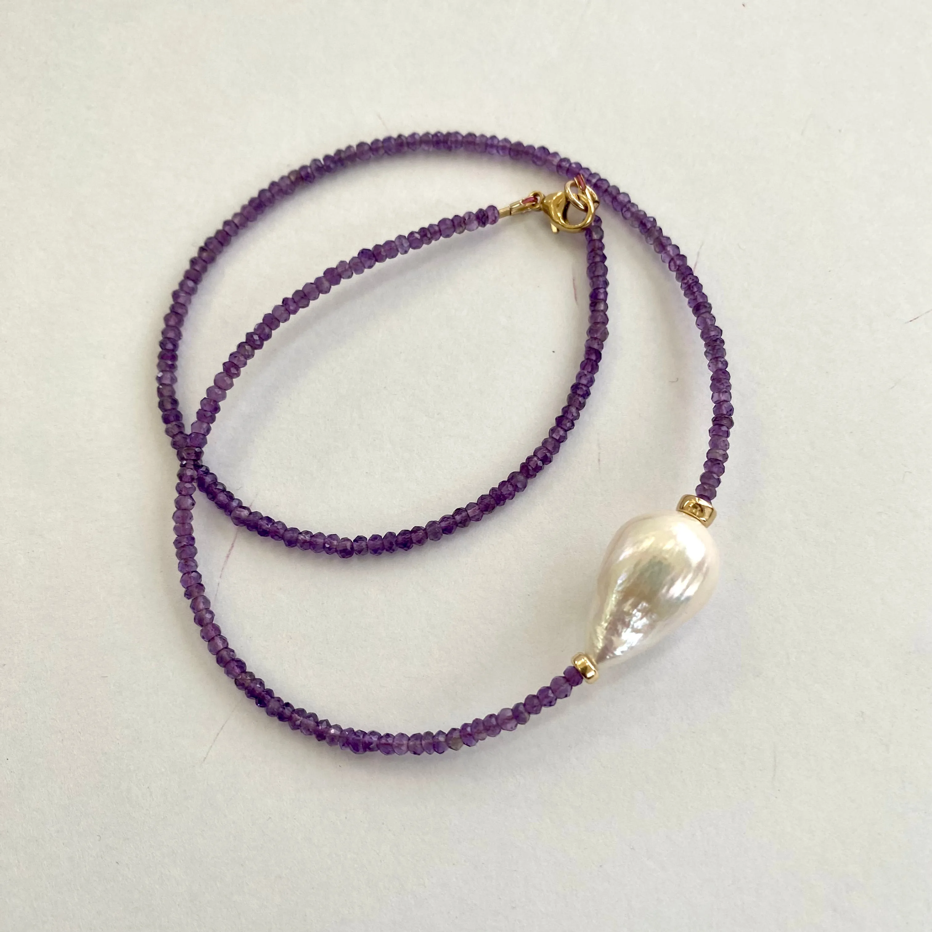 Delicate Purple Amethyst & Baroque Pearl Necklace, February Birthstone, Gold Filled, 18inches