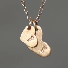 Double Heart Initial Necklace in 10k or 14k Gold