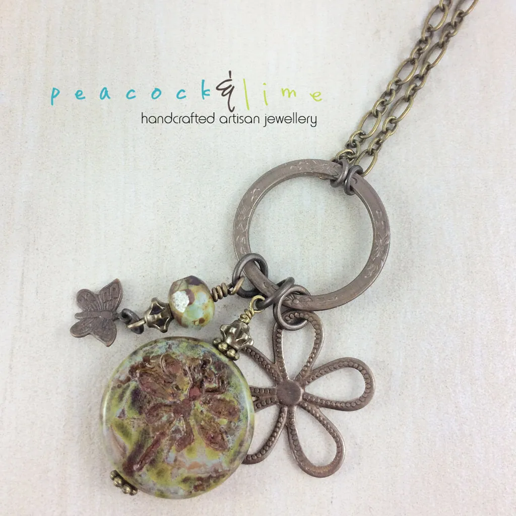 dragonfly garden // czech glass pendant charm necklace