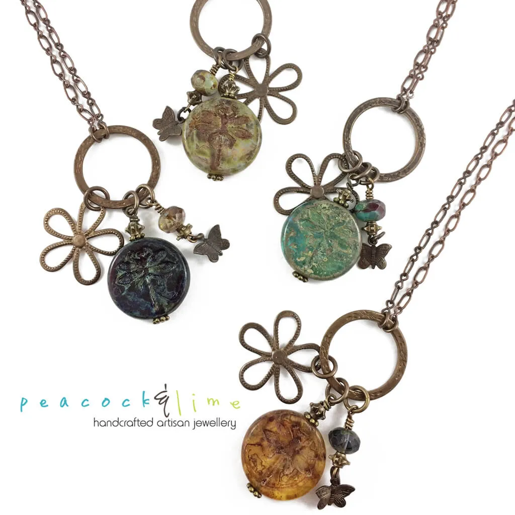 dragonfly garden // czech glass pendant charm necklace