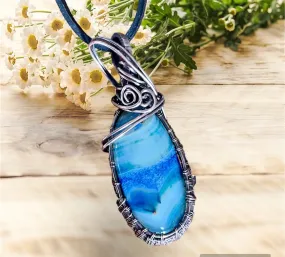 Druzy Geode Agate Wire Wrapped Pendant