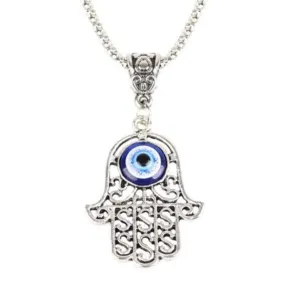 Eye of the Hamsa Silver & Blue Necklace