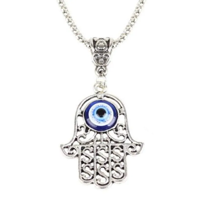 Eye of the Hamsa Silver & Blue Necklace