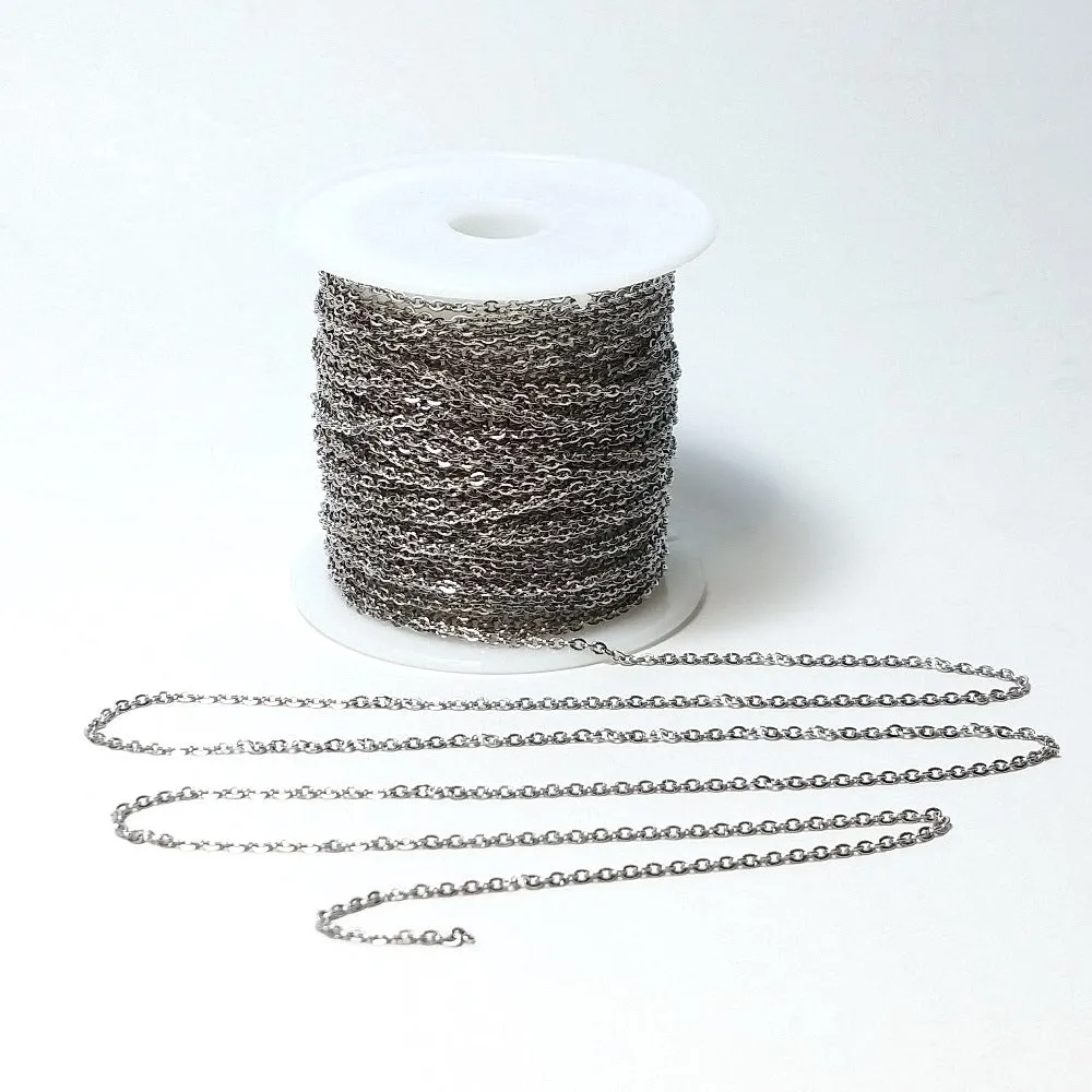 Fine Stainless Steel Chain, Bulk Jewelry Making Supplies, Flattened Oval Links, 1.5x1.5mm, Lot Size 30 Feet, #1901