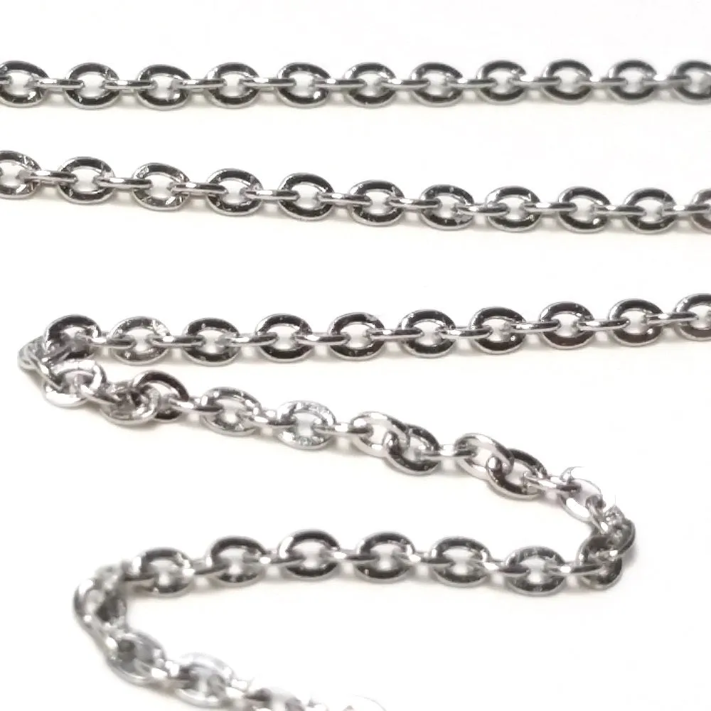 Fine Stainless Steel Chain, Bulk Jewelry Making Supplies, Flattened Oval Links, 1.5x1.5mm, Lot Size 30 Feet, #1901