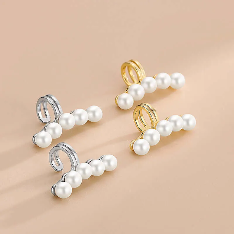 Five Pearls Ear Cuff Clip on Earrings for Women