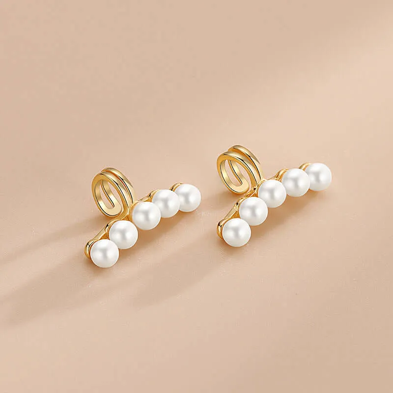 Five Pearls Ear Cuff Clip on Earrings for Women