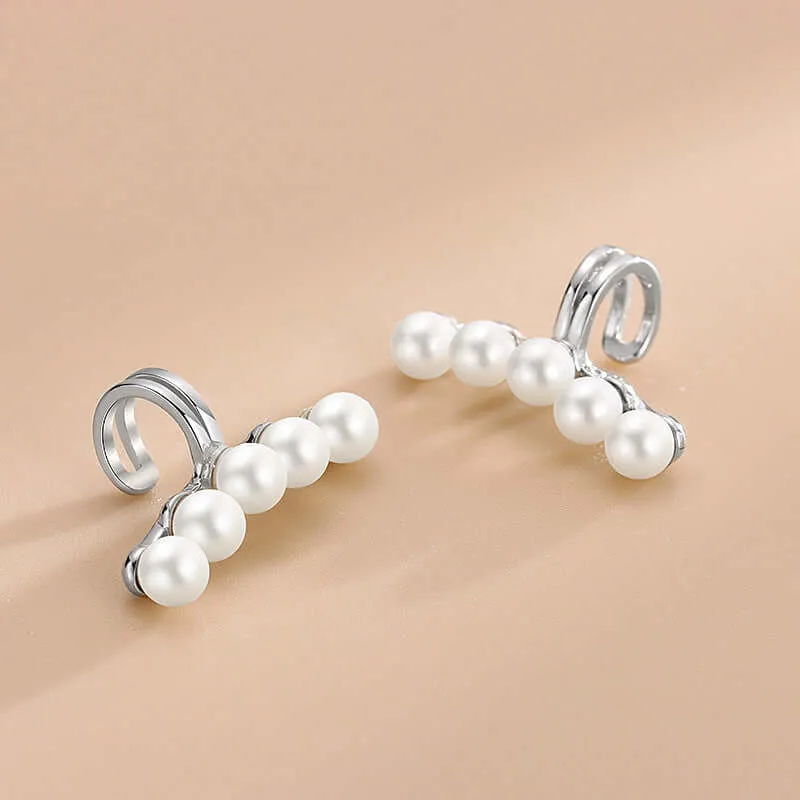 Five Pearls Ear Cuff Clip on Earrings for Women