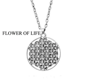 Flower of Life 2D Sacred Geometry Merkaba Mandala Silver Plated Necklace