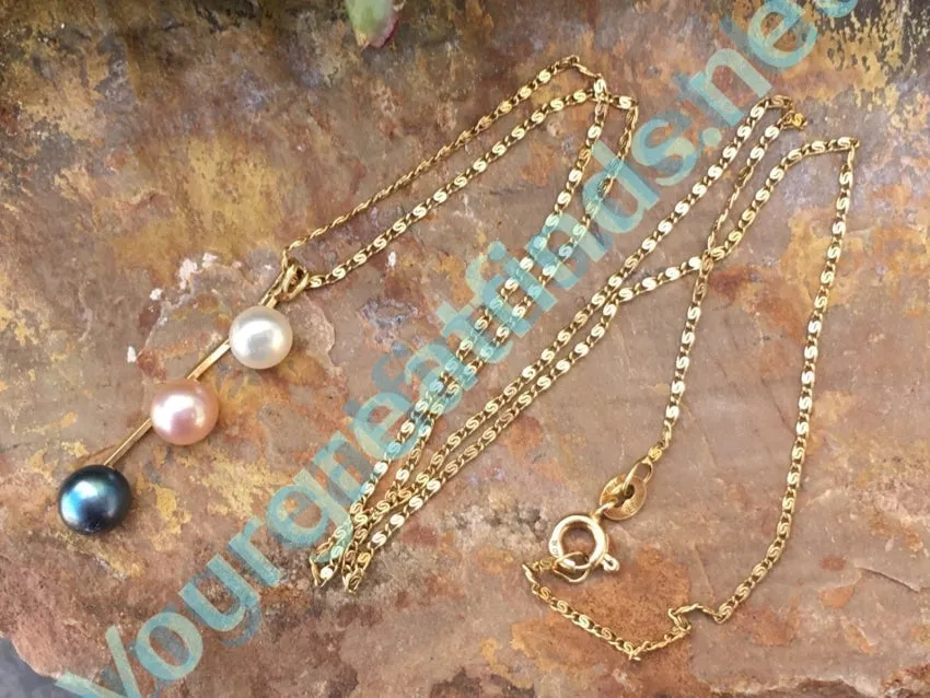 Gold & Triple-Tone Pearls Necklace 10k