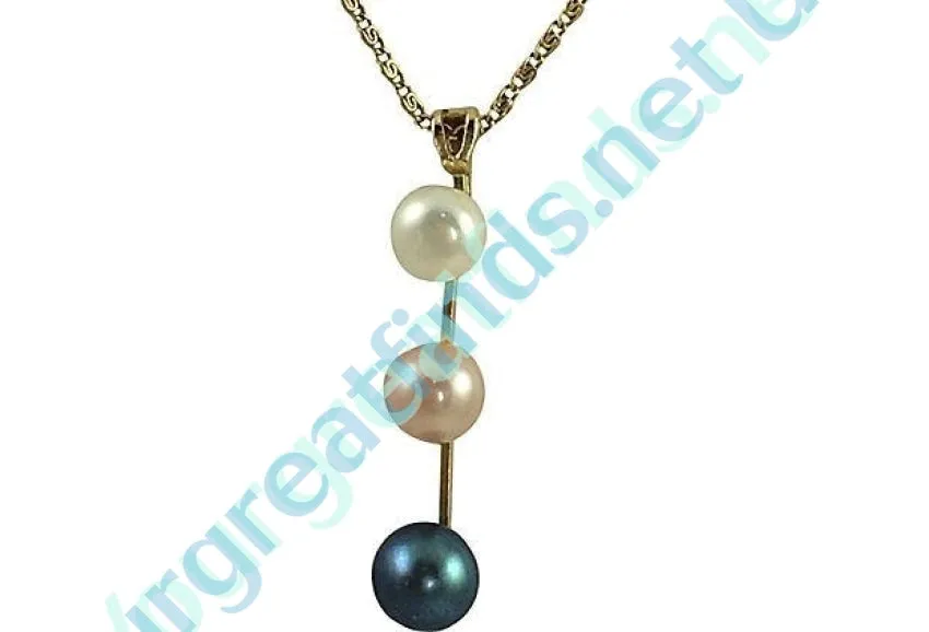 Gold & Triple-Tone Pearls Necklace 10k